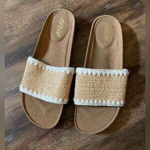 Aerie Tan and Cream Embellished Sandals